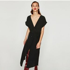 NWOT Black Zara Dress Button Up & Tie XS